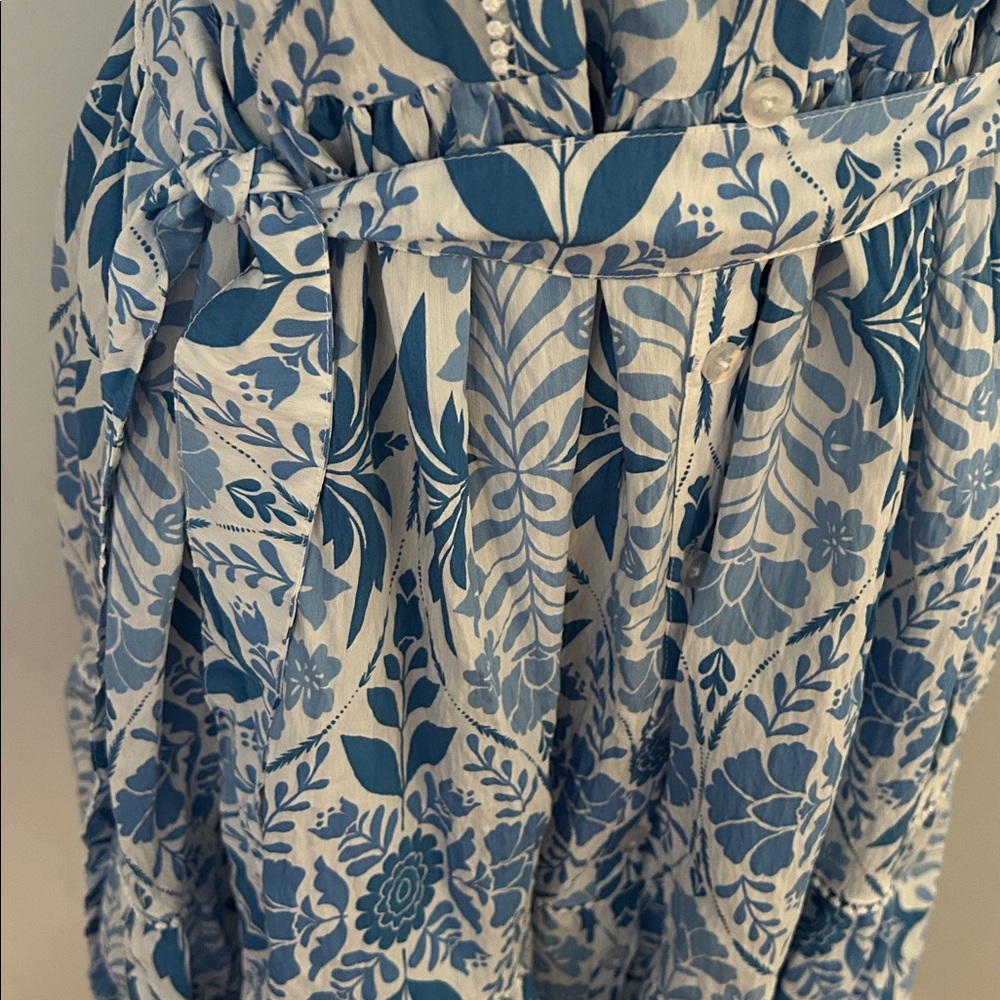 Ellen Tracy Blue Floral Spring Dress L - Picture 4 of 5